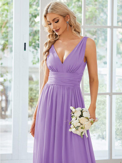 ever HUSH|Chiffon Empire Waist Sleeveless Pleated V-neck Bridesmaid Dress