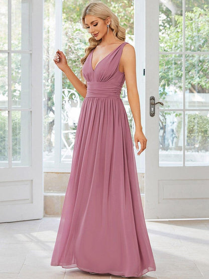 ever HUSH|Chiffon Empire Waist Sleeveless Pleated Bridesmaid Dress