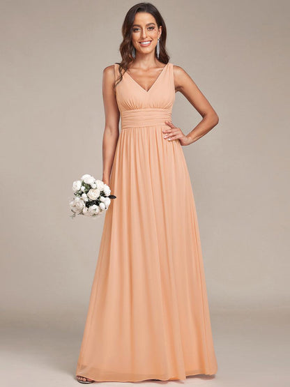 ever HUSH|Chiffon Empire Waist Sleeveless Pleated V-neck Bridesmaid Dress