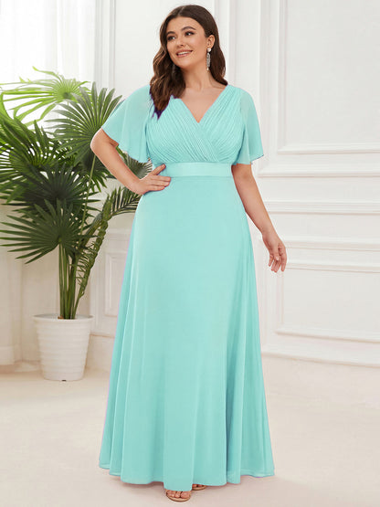 pretty MONICA|Plus Size Simple Empire Waist Flutter Sleeve Evening Dress