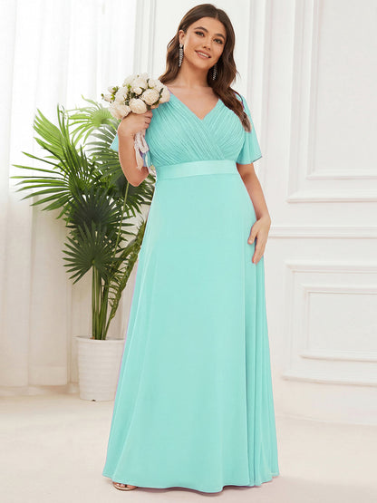 ever MONICA|Long Empire Waist Bridesmaid Dress with Short Flutter Sleeves