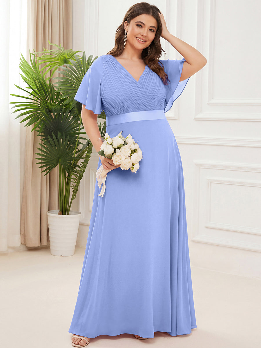 pretty MONICA|Plus Size Simple Empire Waist Flutter Sleeve Evening Dress