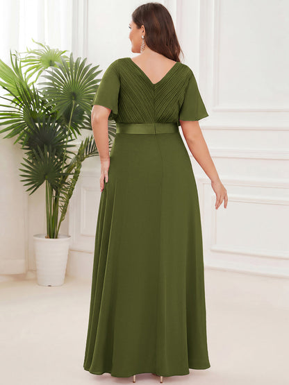 pretty MONICA|Plus Size Simple Empire Waist Flutter Sleeve Evening Dress