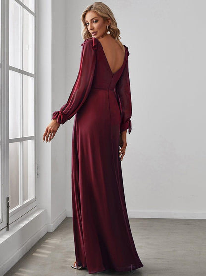 ever IVORY|Open Lantern Sleeve A-Line Bridesmaid Dress