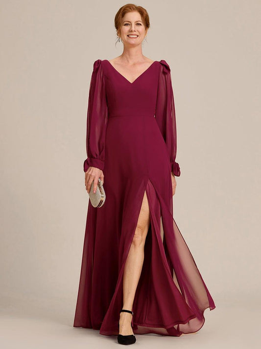 ever IVORY|Open Lantern Sleeve A-Line Mother of the Bride Dress
