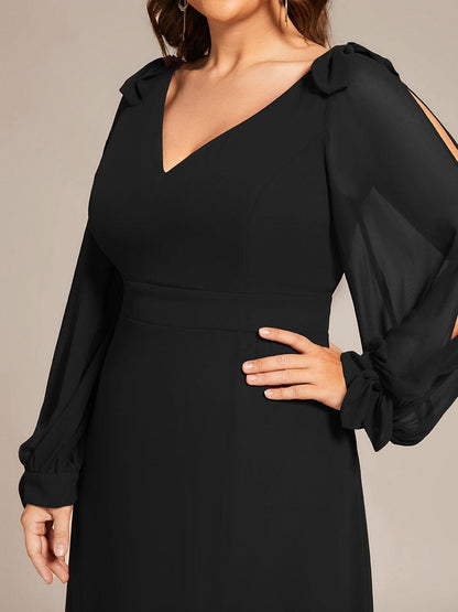 pretty IVORY|Plus Size Open Lantern Sleeve A-Line Bridesmaid Dress