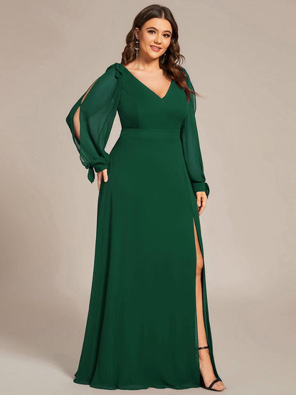 pretty IVORY|Plus Size Open Lantern Sleeve A-Line Bridesmaid Dress