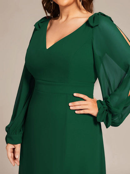 pretty IVORY|Plus Size Open Lantern Sleeve A-Line Bridesmaid Dress