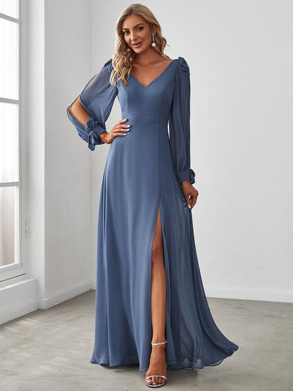 ever IVORY|Open Lantern Sleeve A-Line Bridesmaid Dress