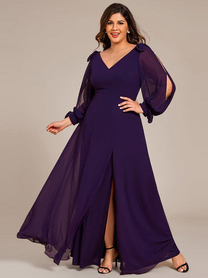 pretty IVORY|Plus Size Open Lantern Sleeve A-Line Bridesmaid Dress