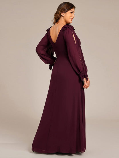 ever IVORY|Open Lantern Sleeve A-Line Bridesmaid Dress