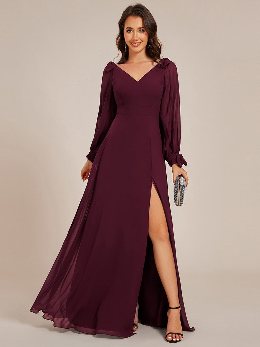 ever IVORY|Open Lantern Sleeve A-Line Bridesmaid Dress