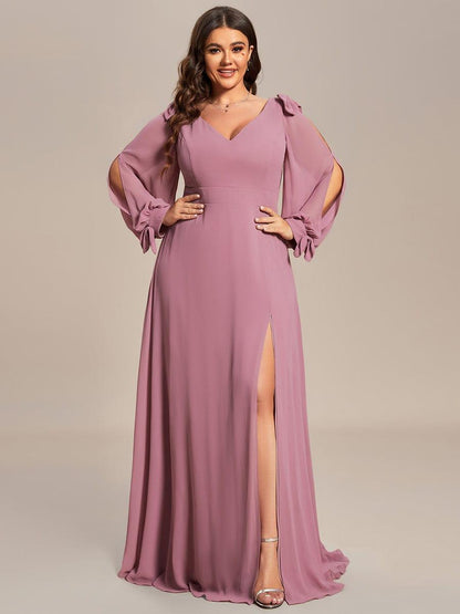 pretty IVORY|Plus Size Open Lantern Sleeve A-Line Bridesmaid Dress