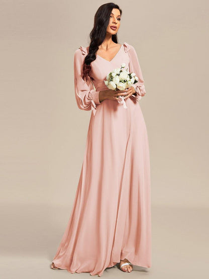 ever IVORY|Open Lantern Sleeve A-Line Bridesmaid Dress