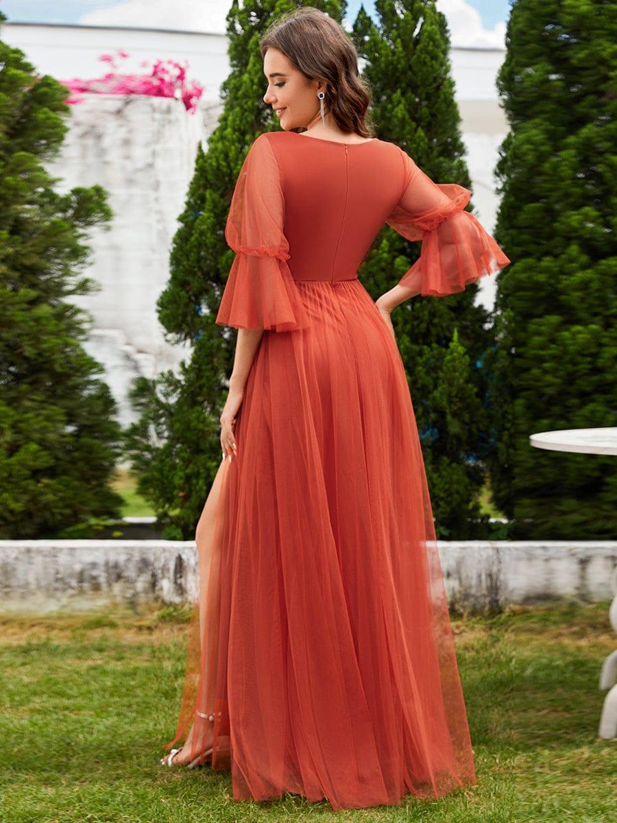 ever HEIDY|Lantern 3/4 Sleeve Split Maxi Bridesmaid Dresses