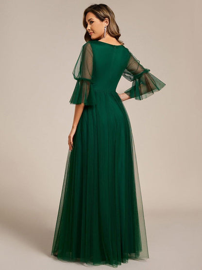 ever HEIDY|Lantern 3/4 Sleeve Split Maxi Bridesmaid Dresses