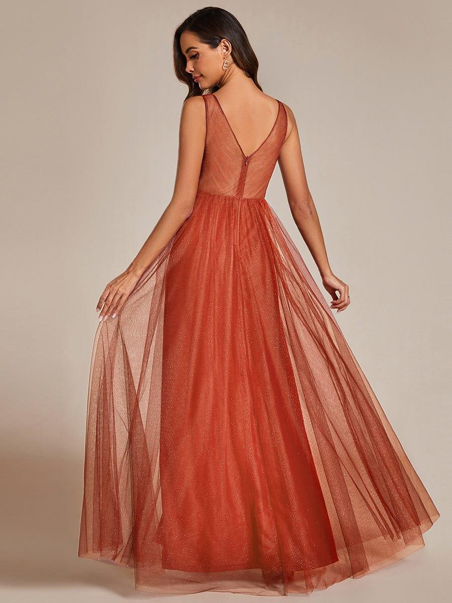 ever NIA|Glittering High Slit Sleeveless Bridesmaid Dress with Empire Waist