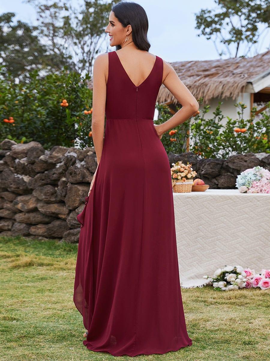 ever CARMEL|Chic High-Low V-Neck Chiffon Bridesmaid Dress with Front Pleating
