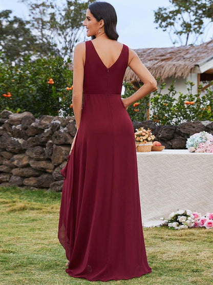 ever CARMEL|Chic High-Low V-Neck Chiffon Bridesmaid Dress with Front Pleating