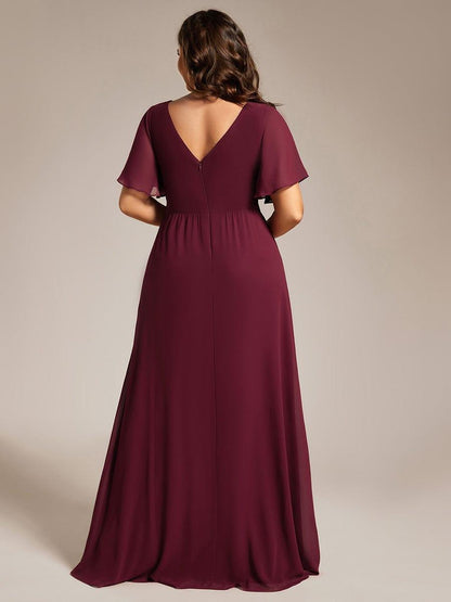 ever LINDEN|High Slit V-Neck Chiffon High Waist Bridesmaid Dress with Ruffle Sleeve