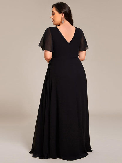 pretty LINDEN|Plus Size High Slit V-Neck Empire Waist Chiffon Bridesmaid Dress