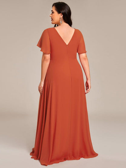 ever LINDEN|High Slit V-Neck Chiffon High Waist Bridesmaid Dress with Ruffle Sleeve