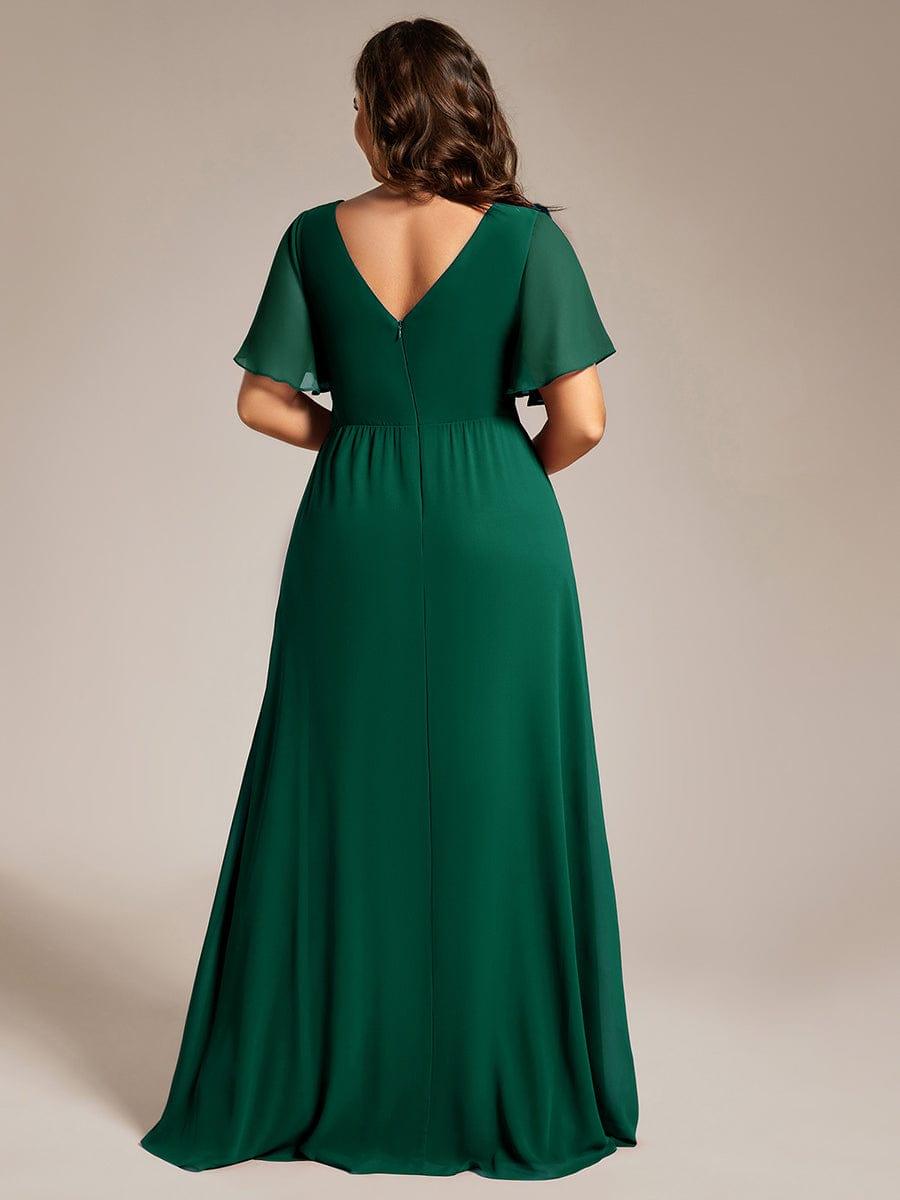 ever LINDEN|High Slit V-Neck Chiffon High Waist Bridesmaid Dress with Ruffle Sleeve