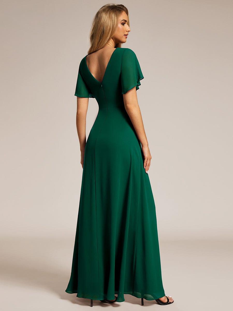 ever LINDEN|High Slit V-Neck Chiffon High Waist Bridesmaid Dress with Ruffle Sleeve