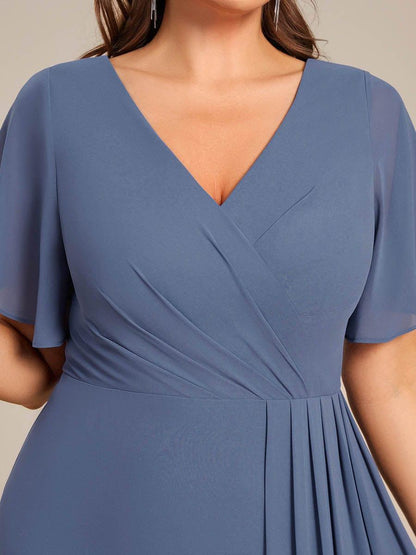 ever LINDEN|High Slit V-Neck Chiffon High Waist Bridesmaid Dress with Ruffle Sleeve
