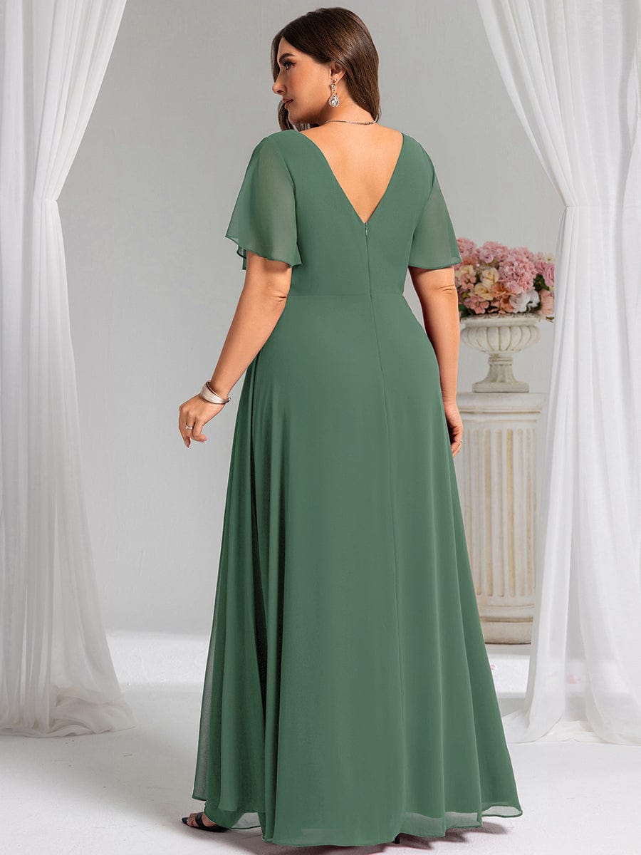 ever LINDEN|High Slit V-Neck Chiffon High Waist Bridesmaid Dress with Ruffle Sleeve