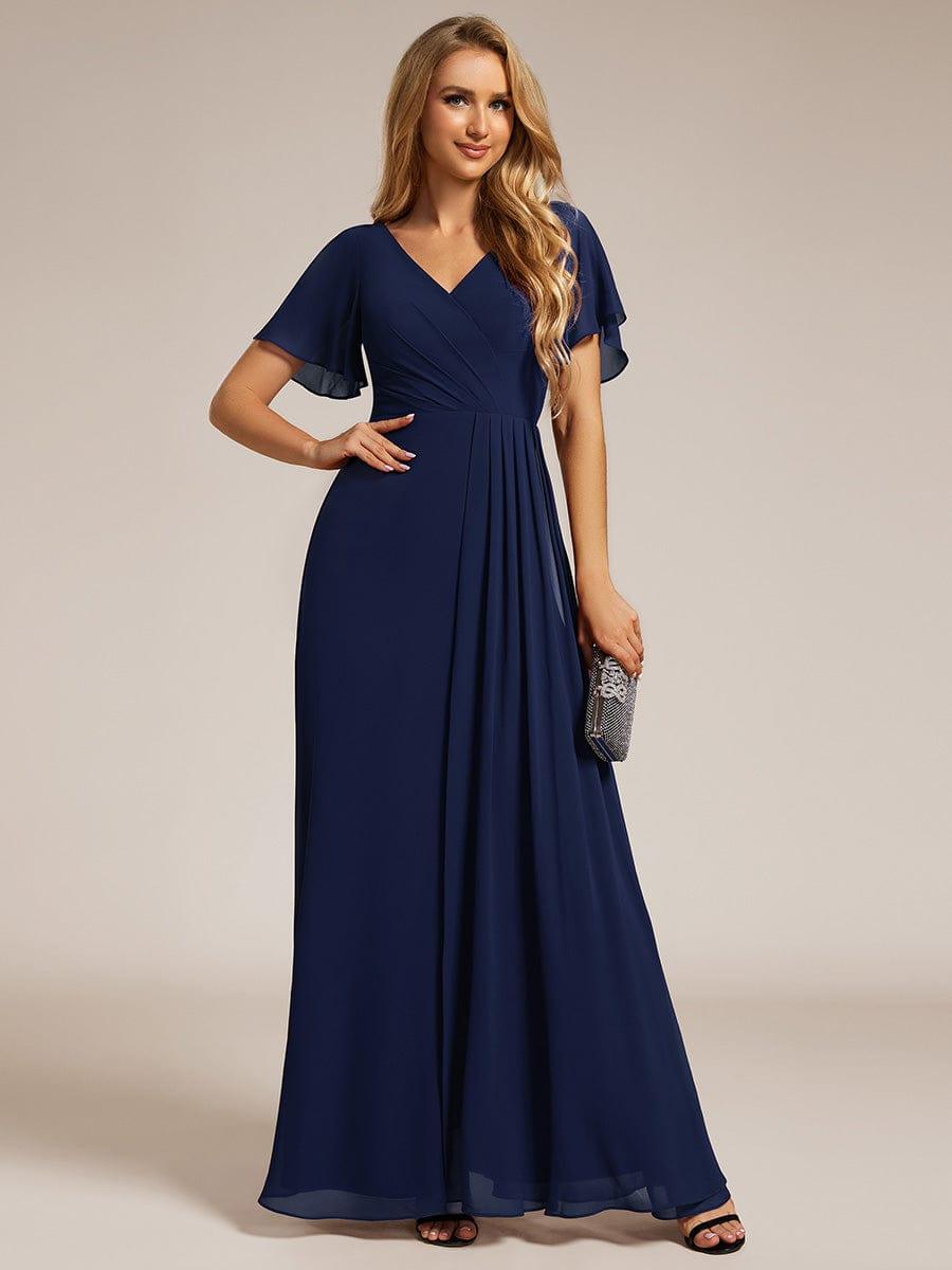 ever LINDEN|High Slit V-Neck Chiffon High Waist Bridesmaid Dress with Ruffle Sleeve