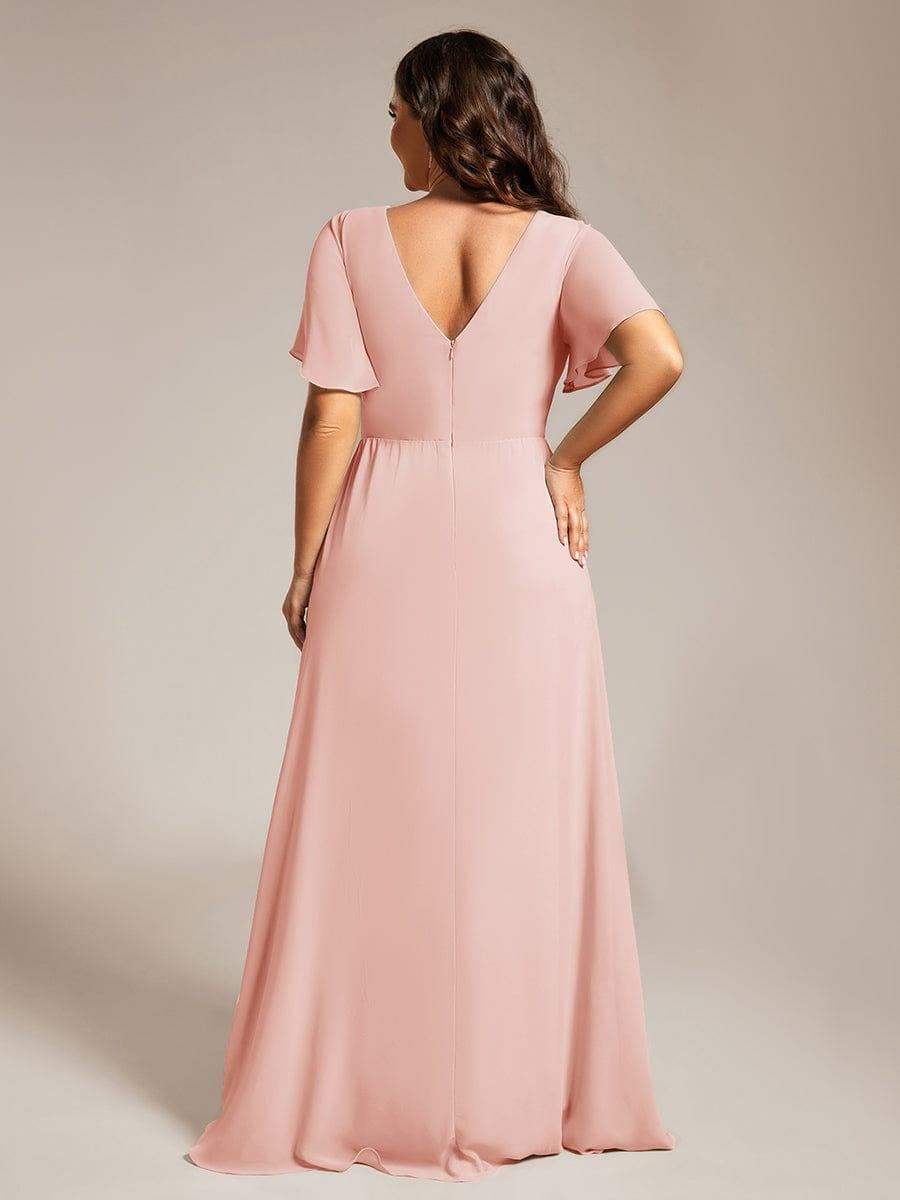 ever LINDEN|High Slit V-Neck Chiffon High Waist Bridesmaid Dress with Ruffle Sleeve