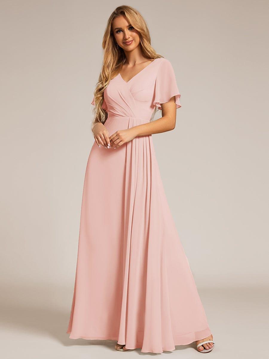 ever LINDEN|High Slit V-Neck Chiffon High Waist Bridesmaid Dress with Ruffle Sleeve
