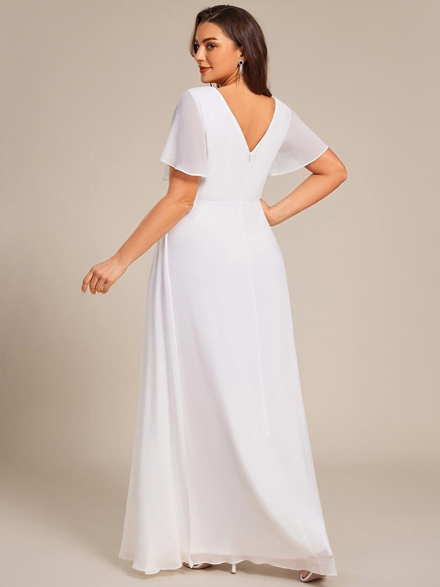 ever LINDEN|High Slit V-Neck Chiffon High Waist Bridesmaid Dress with Ruffle Sleeve