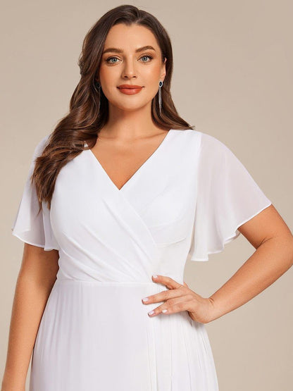ever LINDEN|High Slit V-Neck Chiffon High Waist Bridesmaid Dress with Ruffle Sleeve