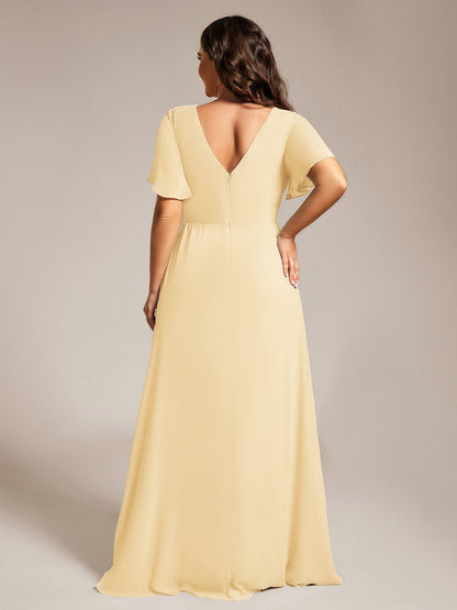 pretty LINDEN|Plus Size High Slit V-Neck Empire Waist Chiffon Bridesmaid Dress