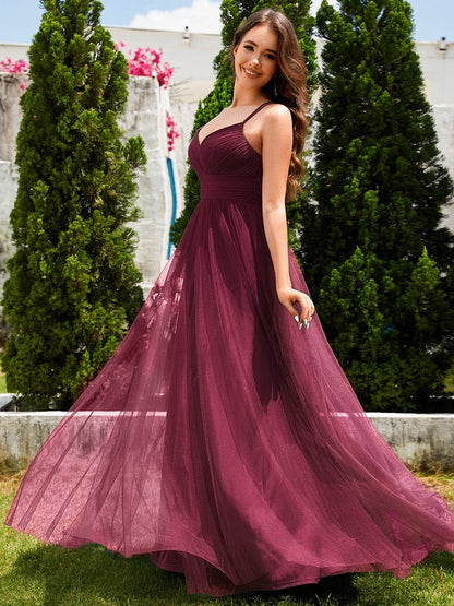 ever JAYCEE|Chic Lace Sheer Back and Cross Straps V-Neck Sleeveless Bridesmaid Dress
