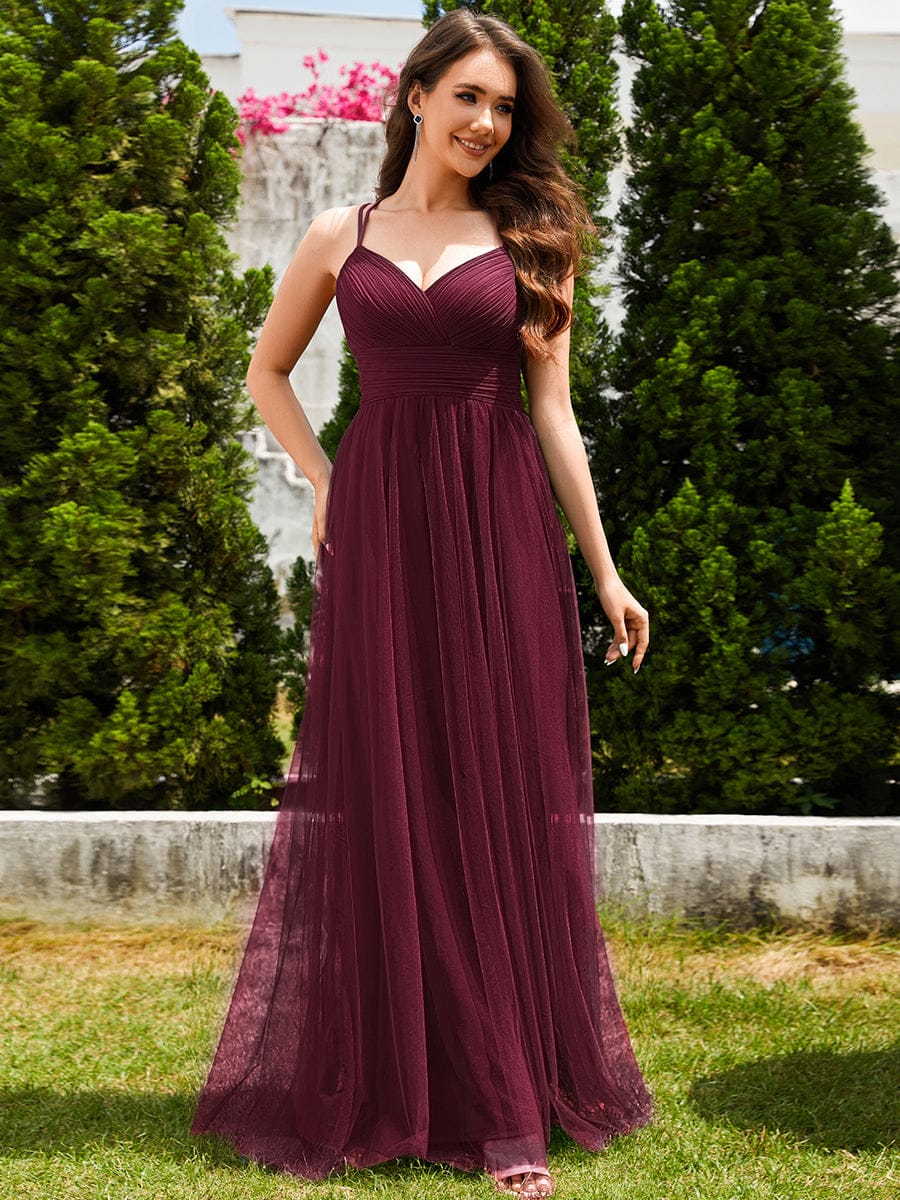 ever JAYCEE|Chic Lace Sheer Back and Cross Straps V-Neck Sleeveless Bridesmaid Dress
