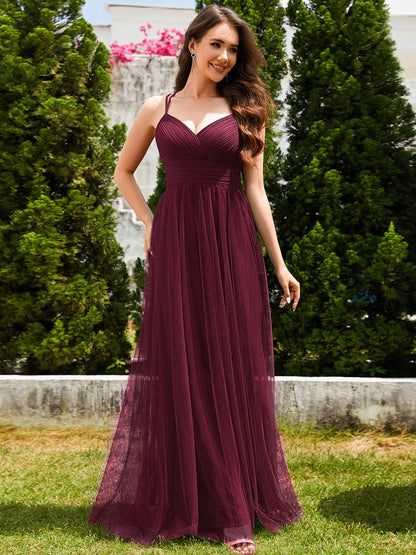 ever JAYCEE|Chic Lace Sheer Back and Cross Straps V-Neck Sleeveless Bridesmaid Dress