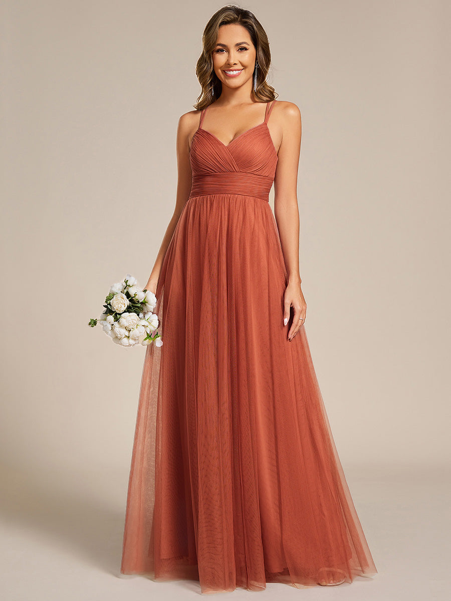 ever JAYCEE|Chic Lace Sheer Back and Cross Straps V-Neck Sleeveless Bridesmaid Dress