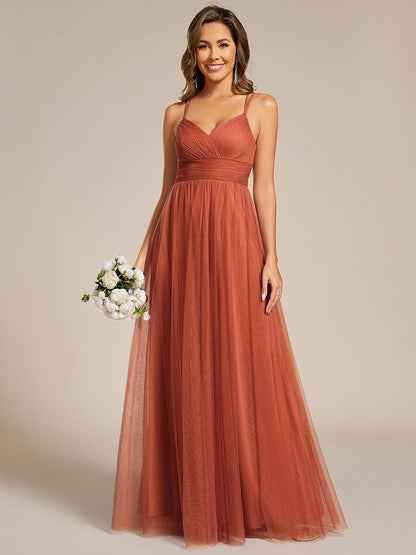 ever JAYCEE|Chic Lace Sheer Back and Cross Straps V-Neck Sleeveless Bridesmaid Dress