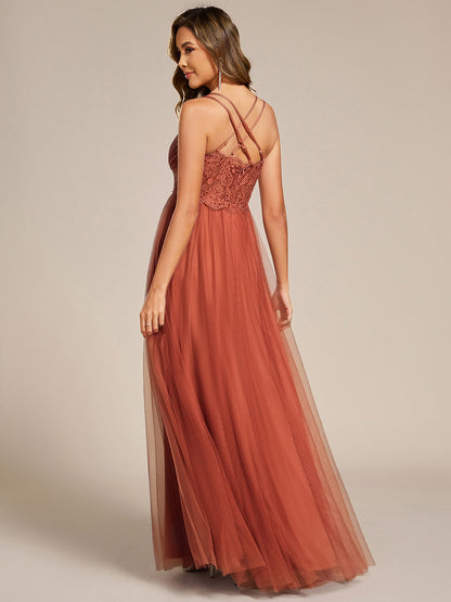 ever JAYCEE|Chic Lace Sheer Back and Cross Straps V-Neck Sleeveless Bridesmaid Dress
