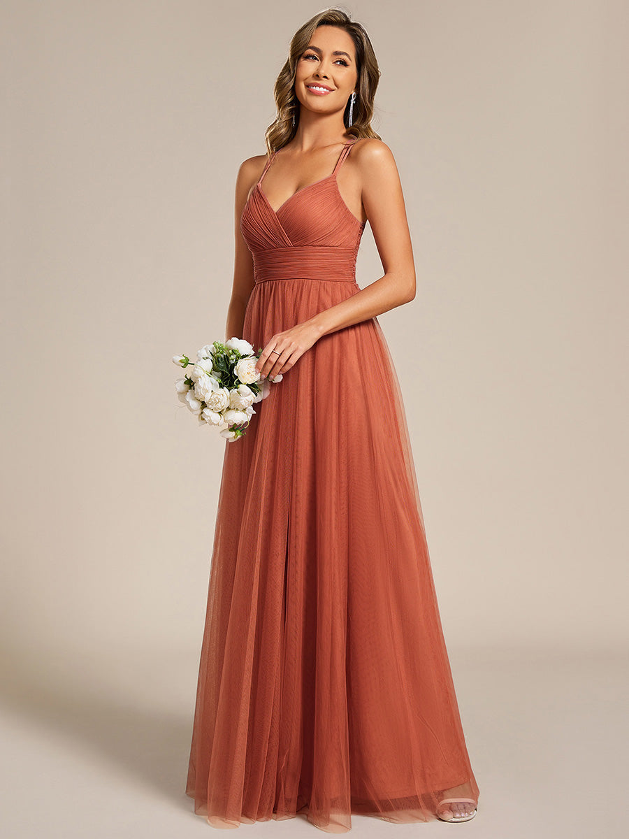 ever JAYCEE|Chic Lace Sheer Back and Cross Straps V-Neck Sleeveless Bridesmaid Dress