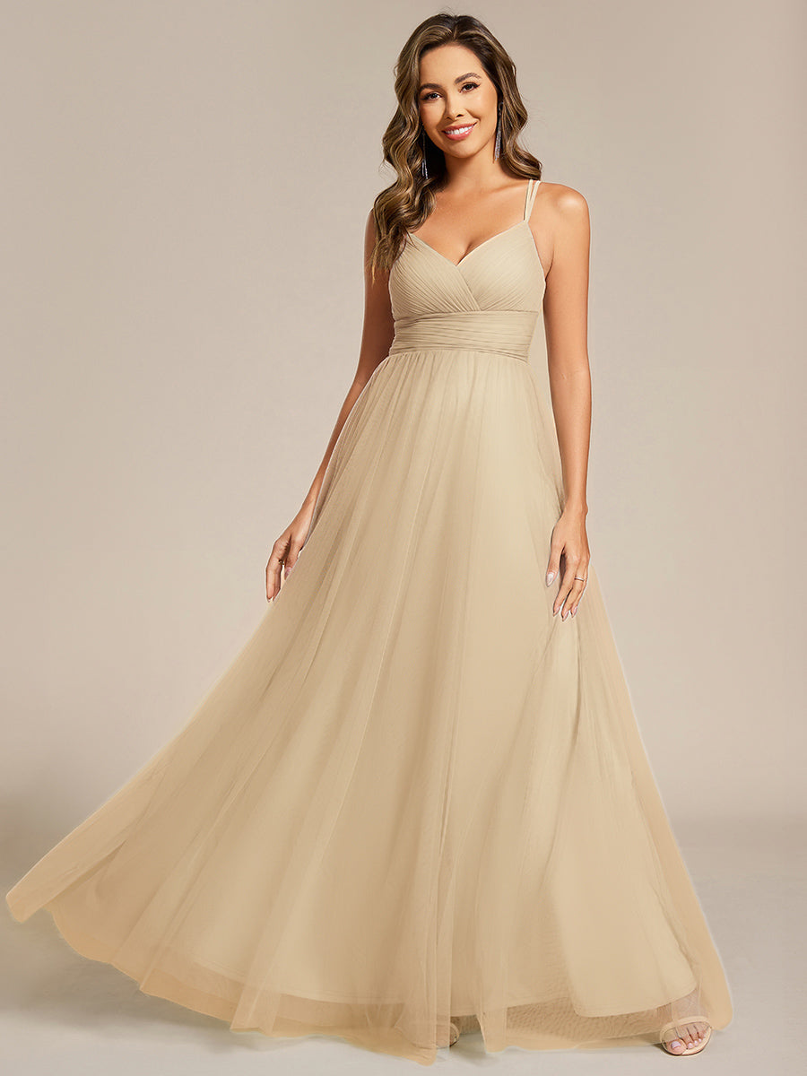 ever JAYCEE|Chic Lace Sheer Back and Cross Straps V-Neck Sleeveless Bridesmaid Dress
