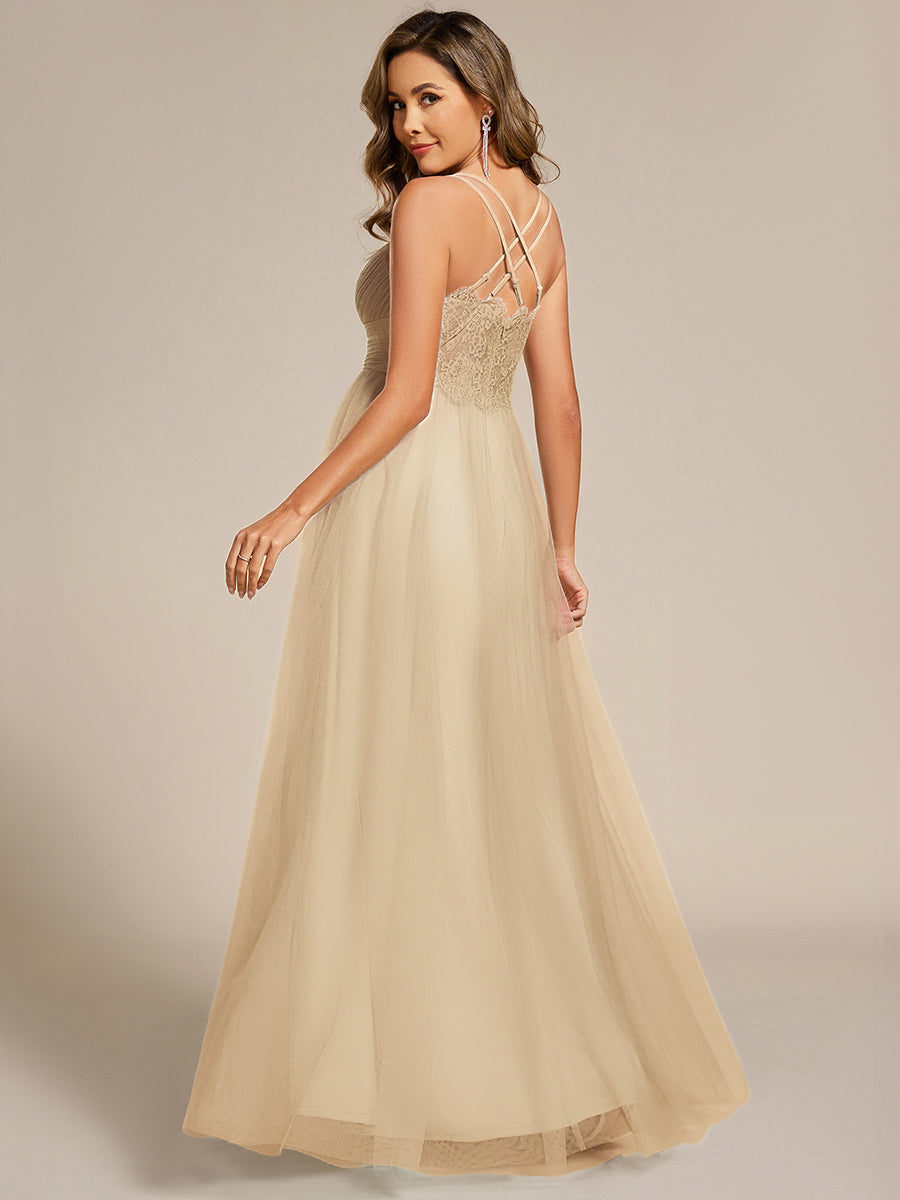 ever JAYCEE|Chic Lace Sheer Back and Cross Straps V-Neck Sleeveless Bridesmaid Dress
