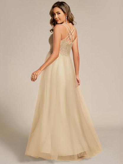 ever JAYCEE|Chic Lace Sheer Back and Cross Straps V-Neck Sleeveless Bridesmaid Dress
