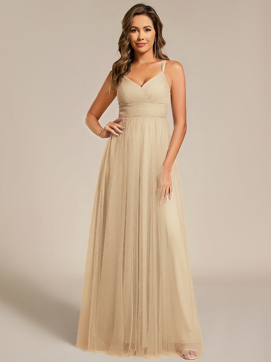 ever JAYCEE|Chic Lace Sheer Back and Cross Straps V-Neck Sleeveless Bridesmaid Dress
