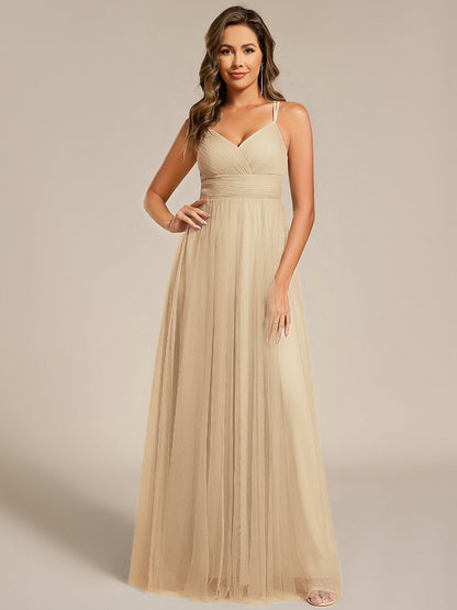 ever JAYCEE|Chic Lace Sheer Back and Cross Straps V-Neck Sleeveless Bridesmaid Dress