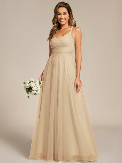 ever JAYCEE|Chic Lace Sheer Back and Cross Straps V-Neck Sleeveless Bridesmaid Dress