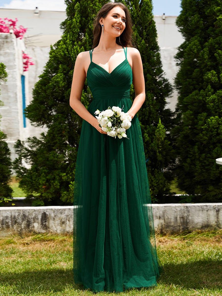 ever JAYCEE|Chic Lace Sheer Back and Cross Straps V-Neck Sleeveless Bridesmaid Dress